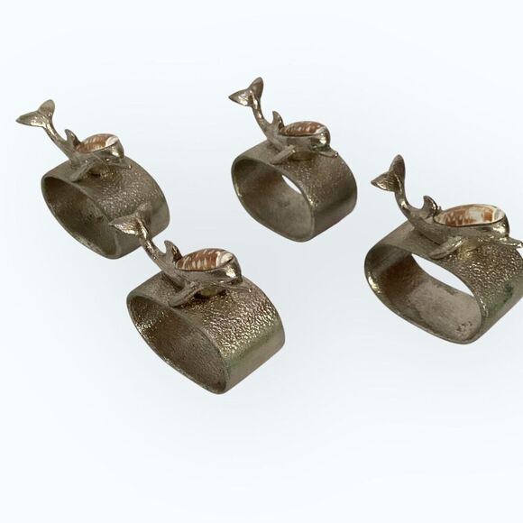 Dolphin Napkin Rings Craft Accessories Set Of 4 Heavy Silver Stoned - Picture 2 of 6